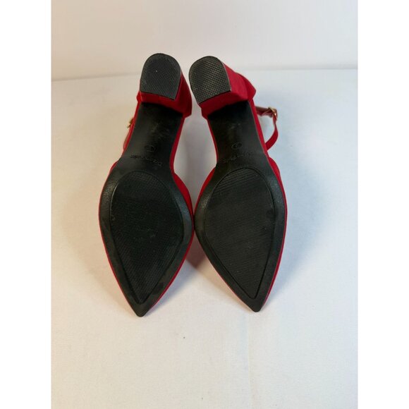 Dream Pairs Red High Heels Size 9 Block Pointed Toe Ankle Strap Dress Shoes - Picture 11 of 14